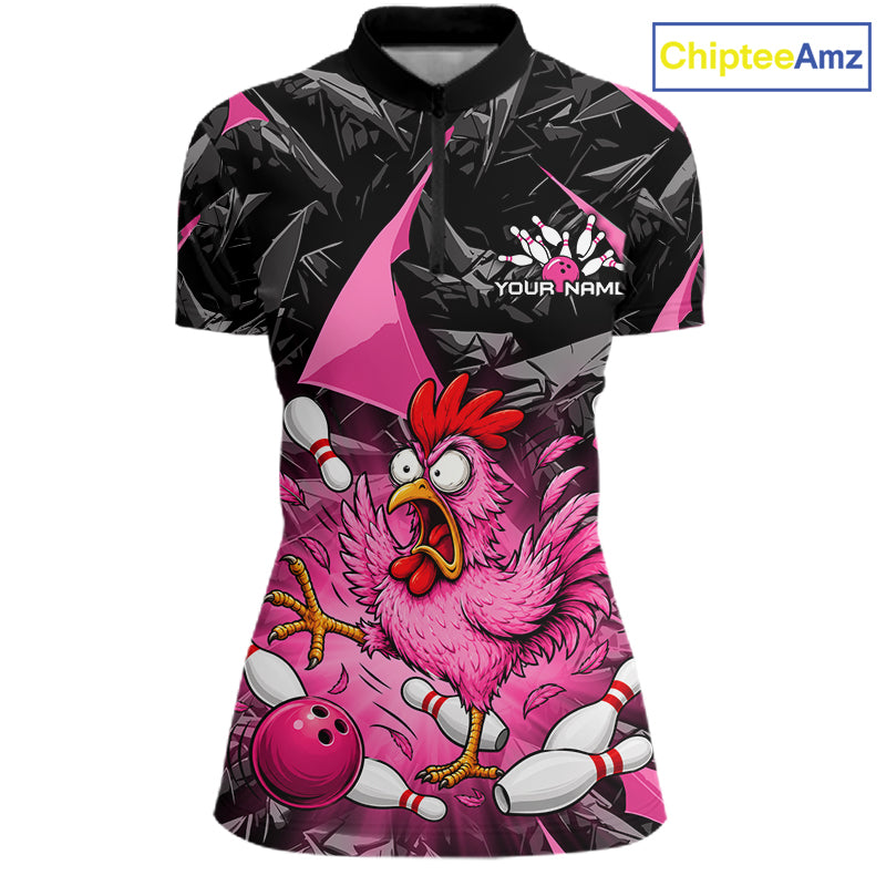 Pink Funny Chicken Bowling Jersey for Women, Custom Breast Cancer Bowling Team Shirts HNT555