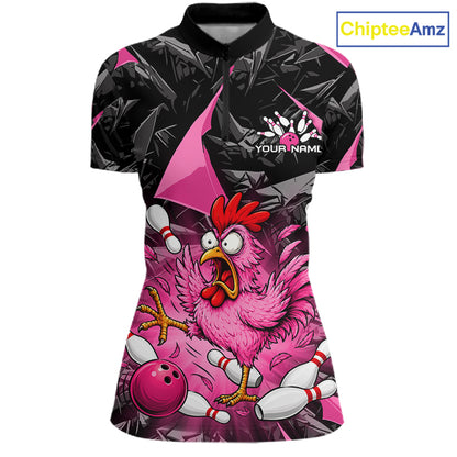 Pink Funny Chicken Bowling Jersey for Women, Custom Breast Cancer Bowling Team Shirts HNT555