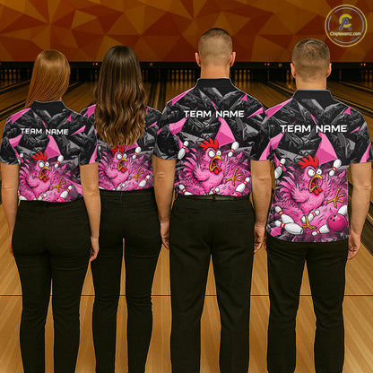 Pink Funny Chicken Bowling Jersey for Men, Custom Breast Cancer Bowling Team Shirts HNT555