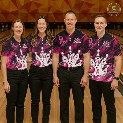 Custom Pink Funny Ghost Halloween Bowling Jersey for Men, Breast Cancer Bowling Team Shirts HNT557