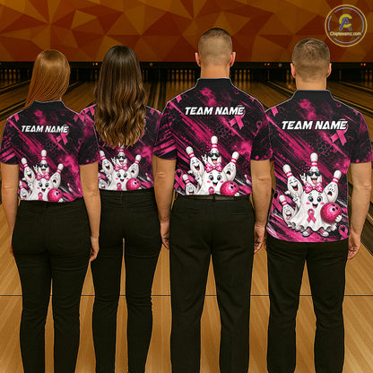 Custom Pink Funny Ghost Halloween Bowling Jersey for Women, Breast Cancer Bowling Team Shirts HNT557