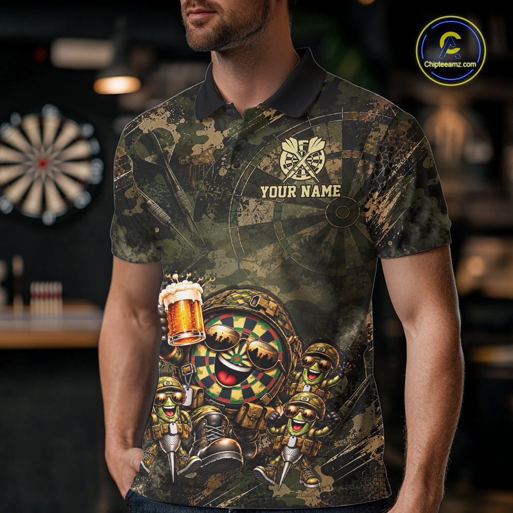Military Green Camo Funny Beer Dartboard Shirts Custom Darts Team Shirts for Men Dart Gifts NNT377