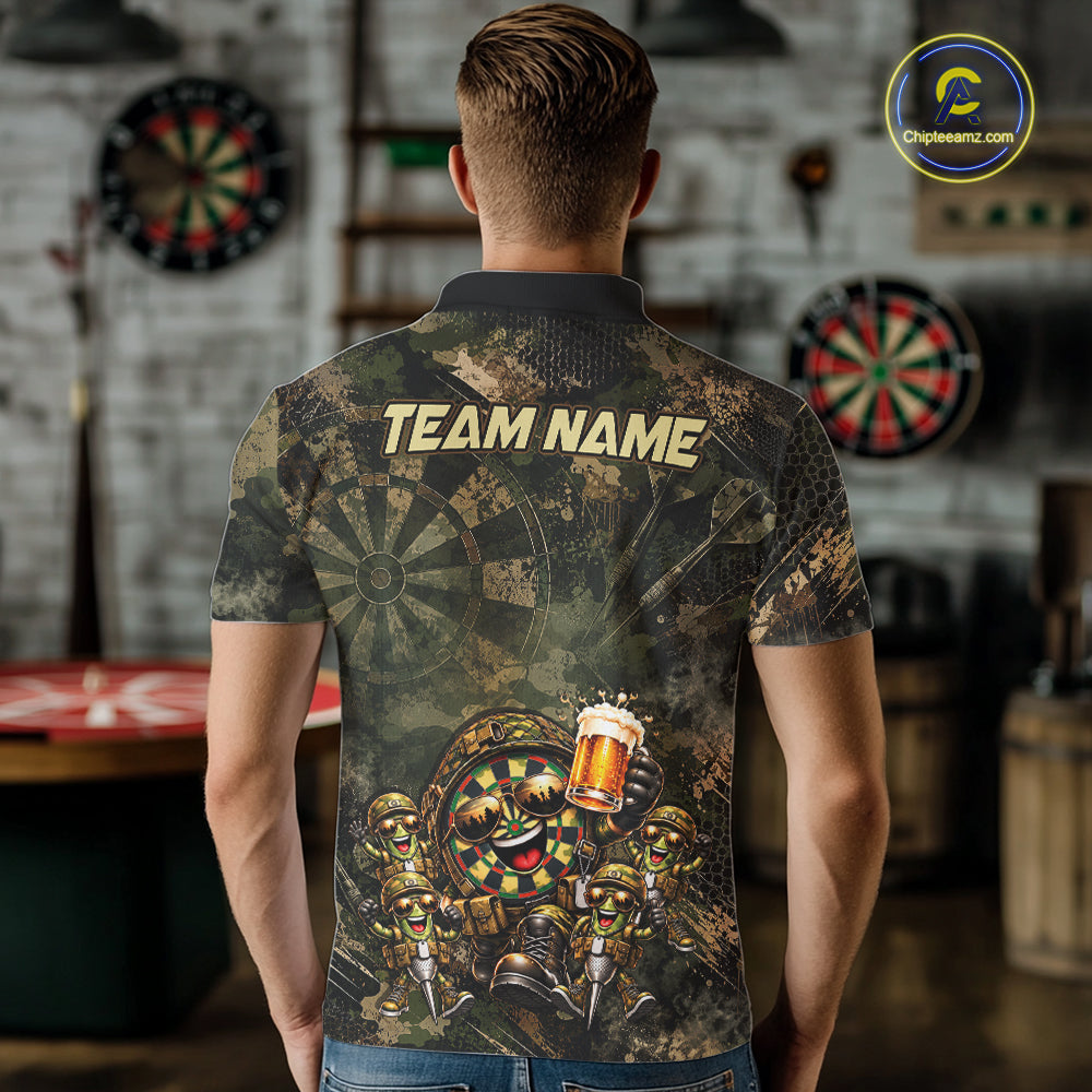 Military Green Camo Funny Beer Dartboard Shirts Custom Darts Team Shirts for Men Dart Gifts NNT377