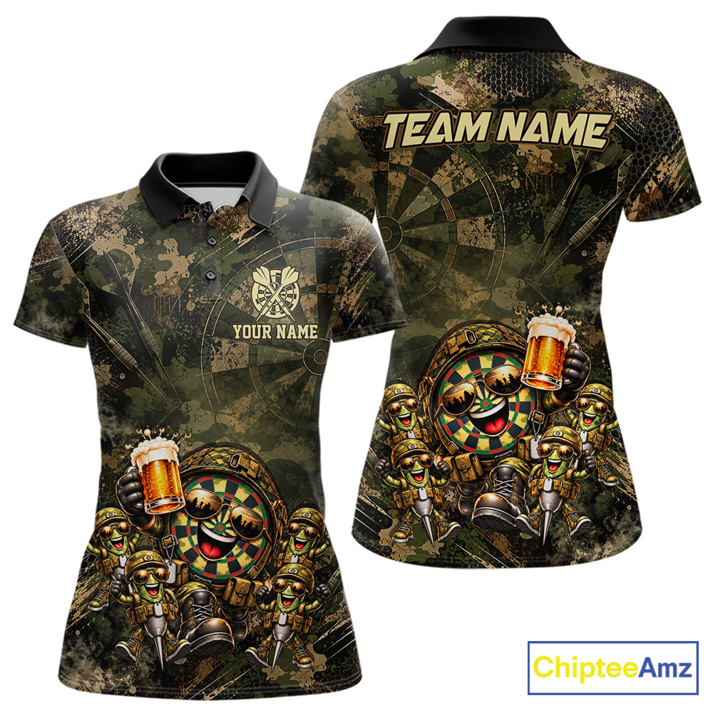 Military Green Camo Funny Beer Dartboard Shirts Custom Darts Team Shirts for Women Dart Gifts NNT377