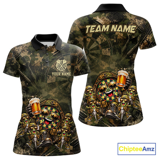 Military Green Camo Funny Beer Dartboard Shirts Custom Darts Team Shirts for Women Dart Gifts NNT377