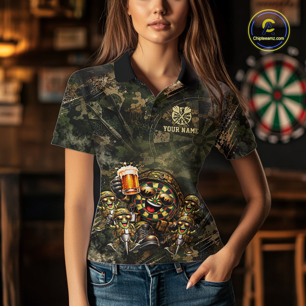Military Green Camo Funny Beer Dartboard Shirts Custom Darts Team Shirts for Women Dart Gifts NNT377