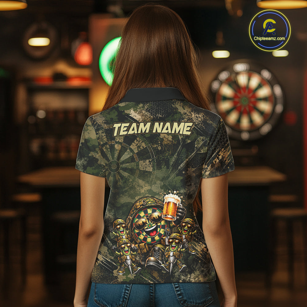Military Green Camo Funny Beer Dartboard Shirts Custom Darts Team Shirts for Women Dart Gifts NNT377