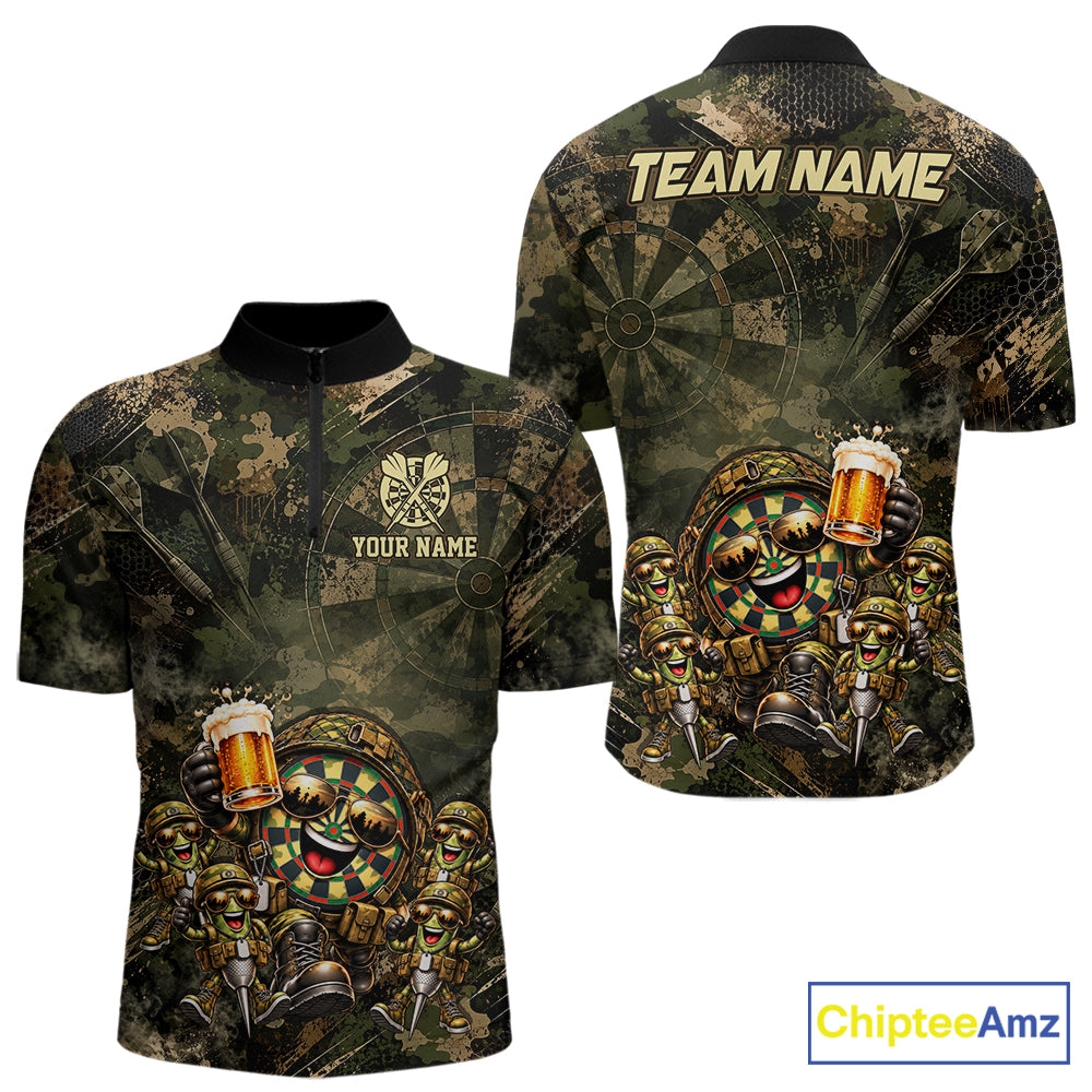 Military Green Camo Funny Beer Dartboard Shirts Custom Darts Team Shirts for Men Dart Gifts NNT377