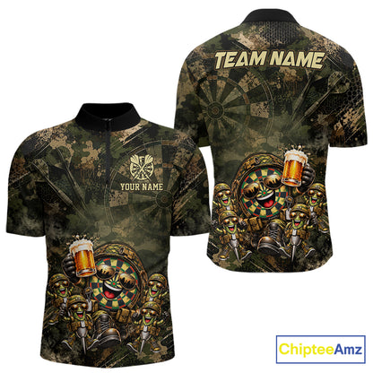 Military Green Camo Funny Beer Dartboard Shirts Custom Darts Team Shirts for Men Dart Gifts NNT377