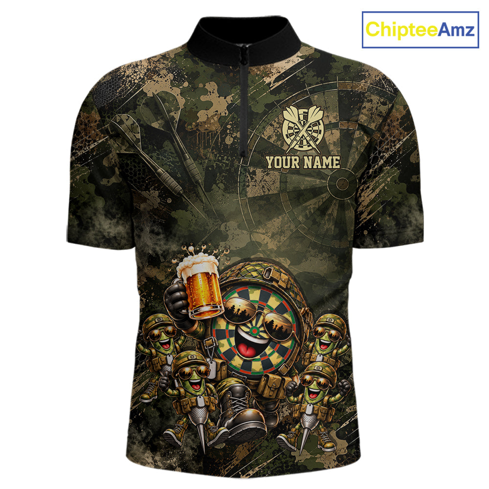 Military Green Camo Funny Beer Dartboard Shirts Custom Darts Team Shirts for Men Dart Gifts NNT377