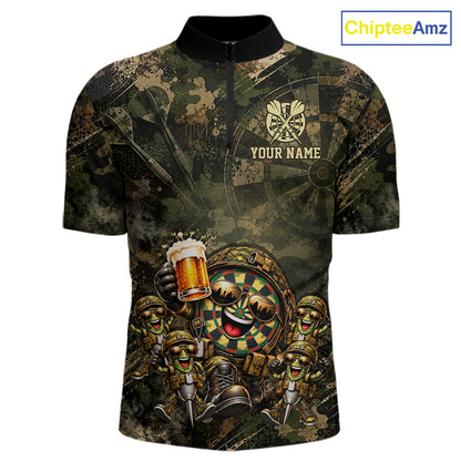 Military Green Camo Funny Beer Dartboard Shirts Custom Darts Team Shirts for Men Dart Gifts NNT377