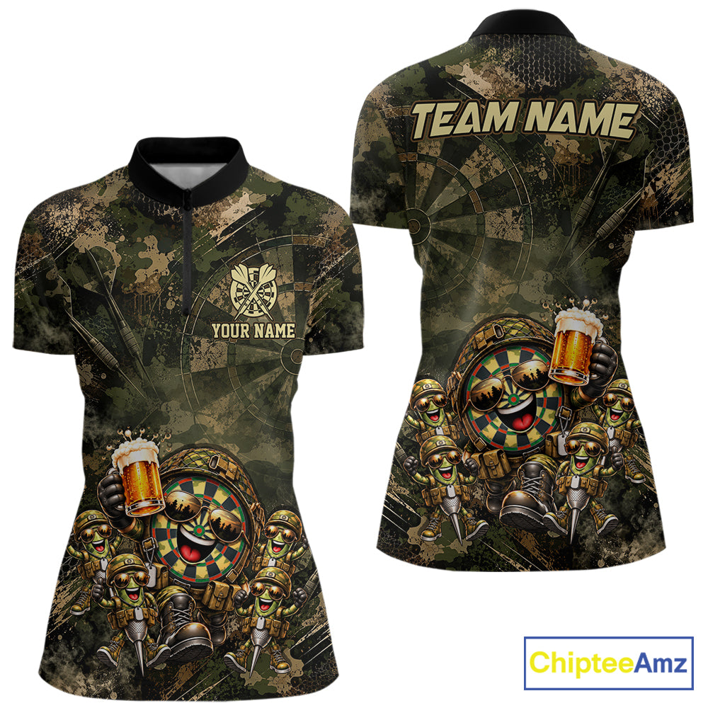 Military Green Camo Funny Beer Dartboard Shirts Custom Darts Team Shirts for Women Dart Gifts NNT377