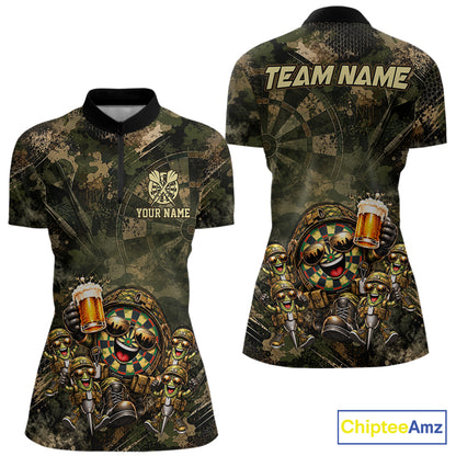 Military Green Camo Funny Beer Dartboard Shirts Custom Darts Team Shirts for Women Dart Gifts NNT377