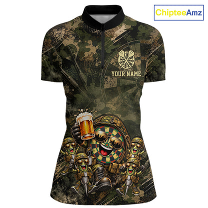 Military Green Camo Funny Beer Dartboard Shirts Custom Darts Team Shirts for Women Dart Gifts NNT377