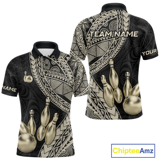 Black and Gold Tribal Pattern Bowling Jersey for Men Bowling Uniform Bowling Team Shirts HNT225