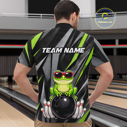 Custom Funny Frog Bowling Jersey for Men Bowling Team Shirts Bowling Polo & 1/4 Zip HNT261