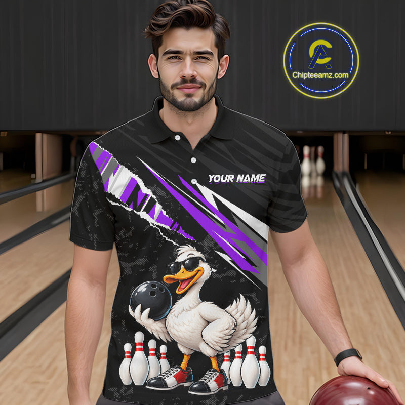 Custom Purple Funny Duck Bowling Jersey for Men, Duck Bowling Team Shirts Bowling League HNT688