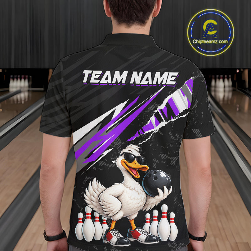 Custom Purple Funny Duck Bowling Jersey for Men, Duck Bowling Team Shirts Bowling League HNT688