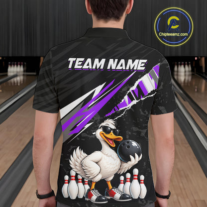 Custom Purple Funny Duck Bowling Jersey for Men, Duck Bowling Team Shirts Bowling League HNT688