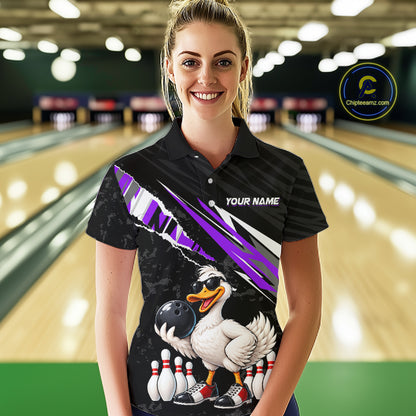 Custom Purple Funny Duck Bowling Jersey for Women, Duck Bowling Team Shirts Bowling League HNT688