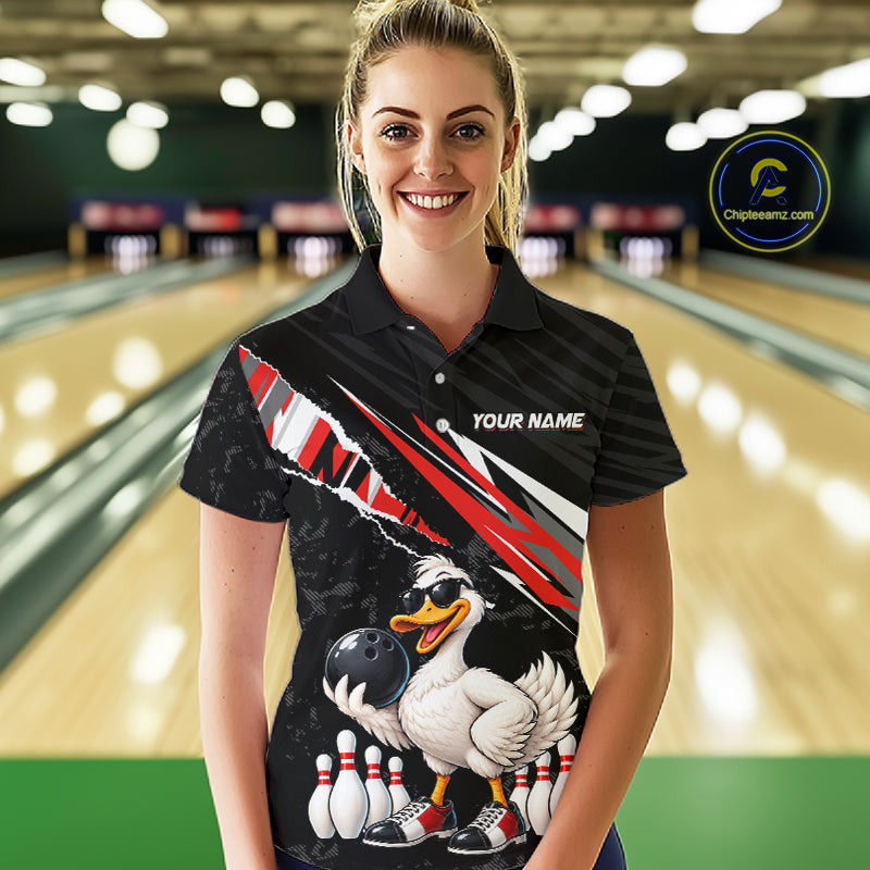 Custom Red Funny Duck Bowling Jersey for Women, Duck Bowling Team Shirts Bowling League HNT688