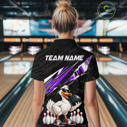 Custom Purple Funny Duck Bowling Jersey for Women, Duck Bowling Team Shirts Bowling League HNT688