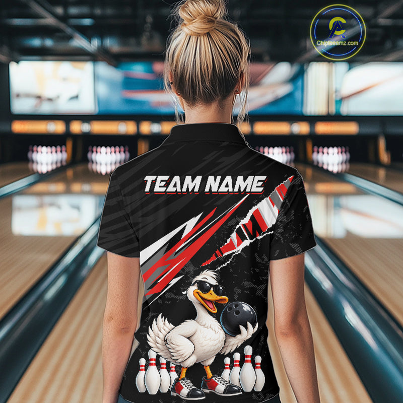 Custom Red Funny Duck Bowling Jersey for Women, Duck Bowling Team Shirts Bowling League HNT688