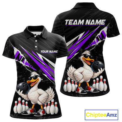 Custom Purple Funny Duck Bowling Jersey for Women, Duck Bowling Team Shirts Bowling League HNT688