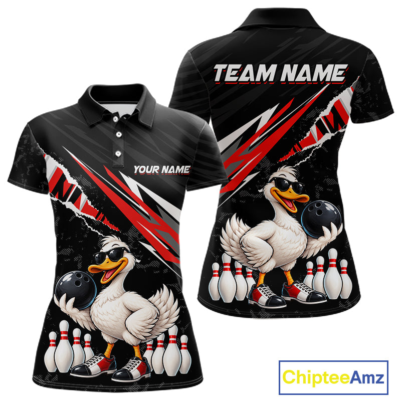 Custom Red Funny Duck Bowling Jersey for Women, Duck Bowling Team Shirts Bowling League HNT688