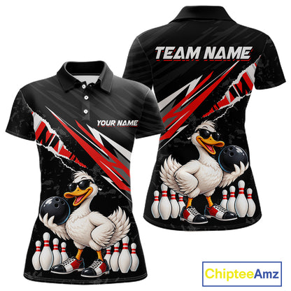 Custom Red Funny Duck Bowling Jersey for Women, Duck Bowling Team Shirts Bowling League HNT688