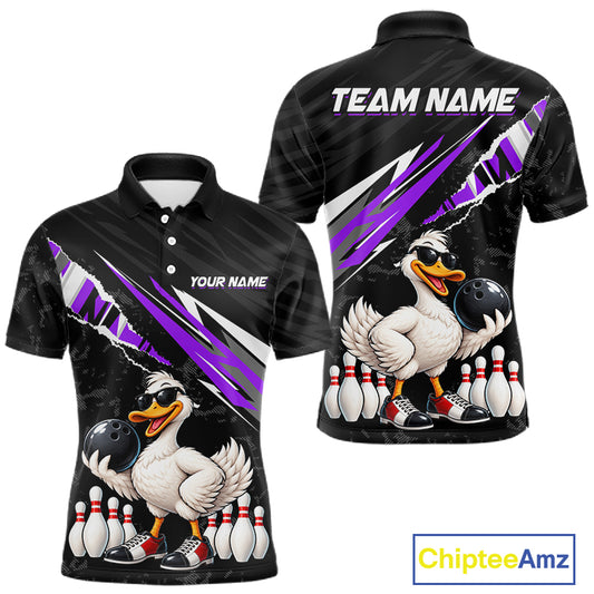 Custom Purple Funny Duck Bowling Jersey for Men, Duck Bowling Team Shirts Bowling League HNT688