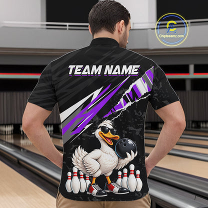 Custom Purple Funny Duck Bowling Jersey for Men, Duck Bowling Team Shirts Bowling League HNT688