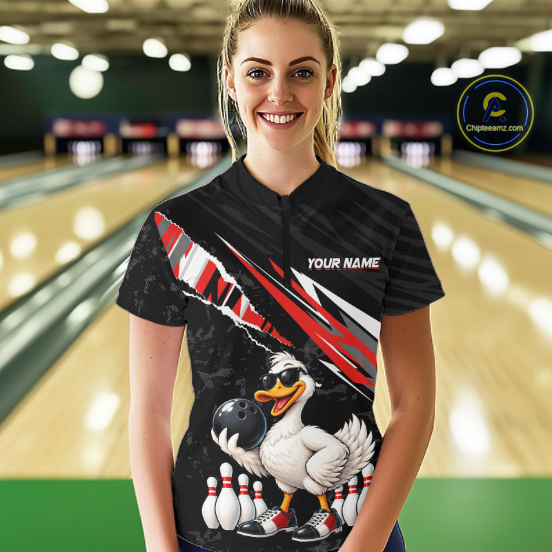 Custom Red Funny Duck Bowling Jersey for Women, Duck Bowling Team Shirts Bowling League HNT688