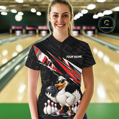 Custom Red Funny Duck Bowling Jersey for Women, Duck Bowling Team Shirts Bowling League HNT688