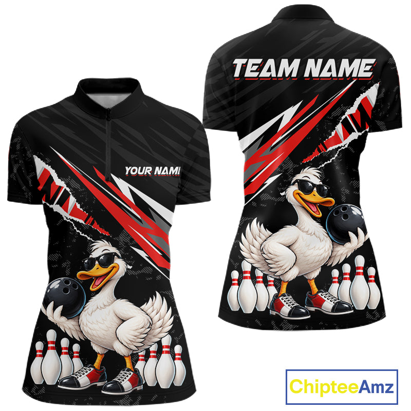 Custom Red Funny Duck Bowling Jersey for Women, Duck Bowling Team Shirts Bowling League HNT688