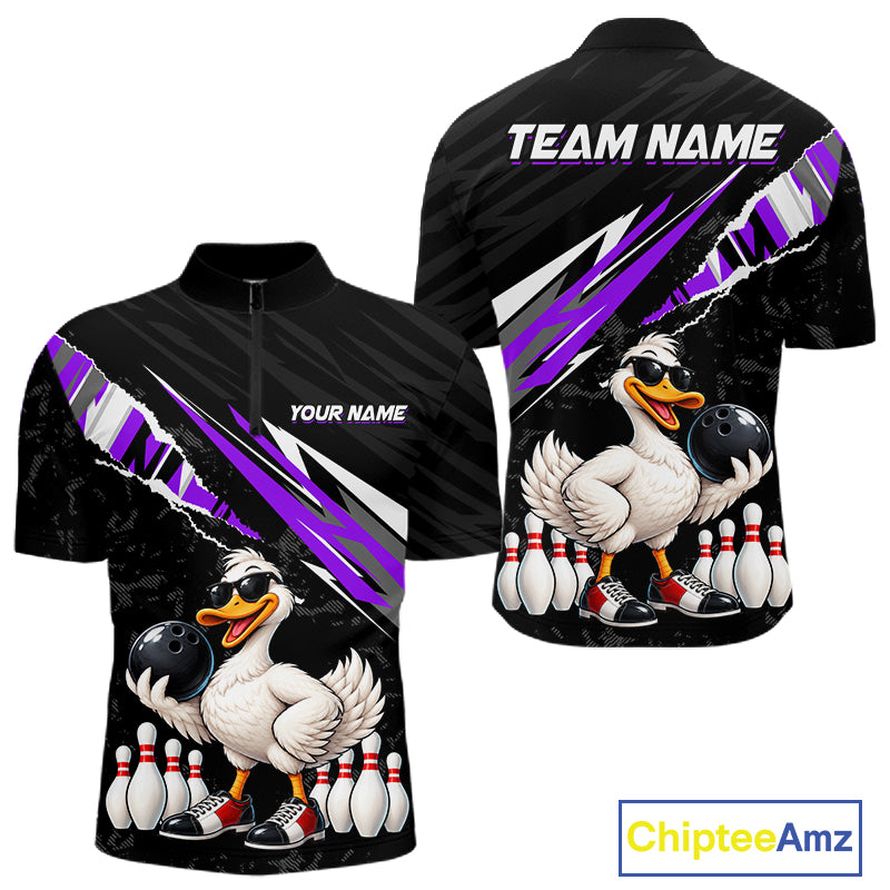 Custom Purple Funny Duck Bowling Jersey for Men, Duck Bowling Team Shirts Bowling League HNT688