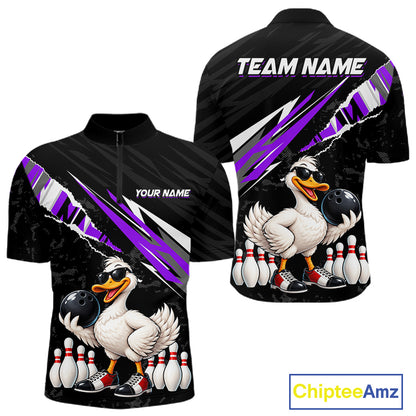 Custom Purple Funny Duck Bowling Jersey for Men, Duck Bowling Team Shirts Bowling League HNT688