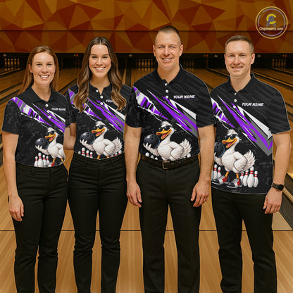 Custom Purple Funny Duck Bowling Jersey for Women, Duck Bowling Team Shirts Bowling League HNT688