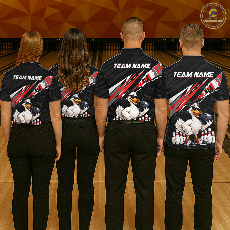 Custom Red Funny Duck Bowling Jersey for Women, Duck Bowling Team Shirts Bowling League HNT688