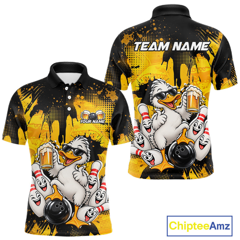 Funny Beer Duck Bowling Jersey for Men, Custom Duck Bowling Team Shirts Bowling League Shirt HNT690