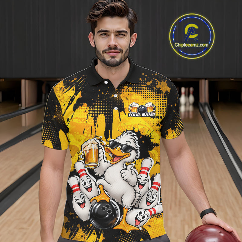 Funny Beer Duck Bowling Jersey for Men, Custom Duck Bowling Team Shirts Bowling League Shirt HNT690