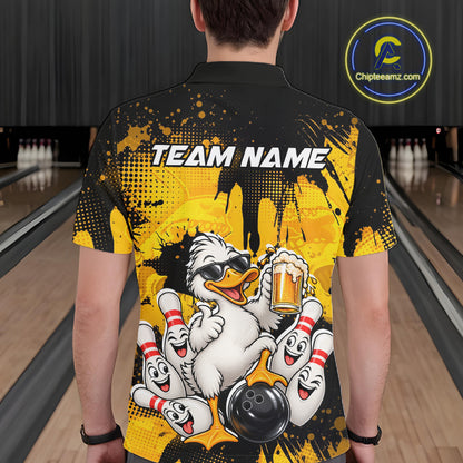 Funny Beer Duck Bowling Jersey for Men, Custom Duck Bowling Team Shirts Bowling League Shirt HNT690