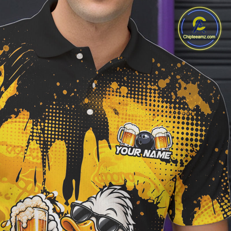 Funny Beer Duck Bowling Jersey for Men, Custom Duck Bowling Team Shirts Bowling League Shirt HNT690