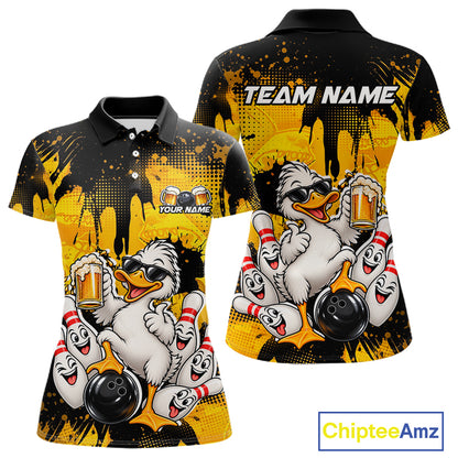 Funny Beer Duck Bowling Jersey for Women, Custom Duck Bowling Team Shirts Bowling League Shirt HNT690