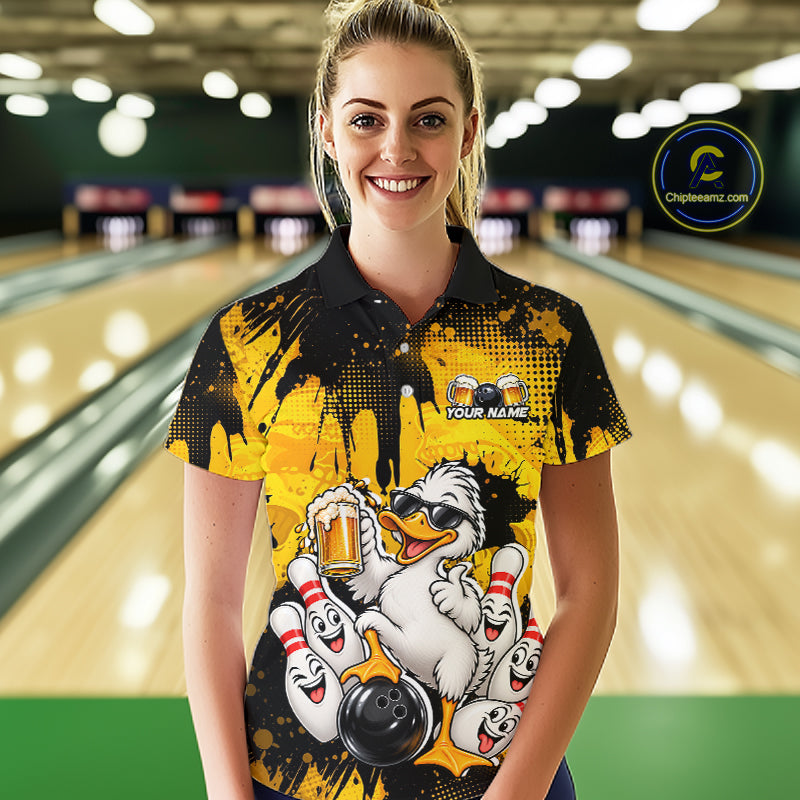Funny Beer Duck Bowling Jersey for Women, Custom Duck Bowling Team Shirts Bowling League Shirt HNT690