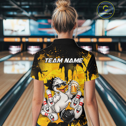 Funny Beer Duck Bowling Jersey for Women, Custom Duck Bowling Team Shirts Bowling League Shirt HNT690