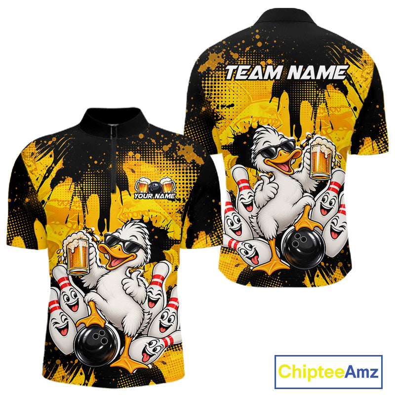 Funny Beer Duck Bowling Jersey for Men, Custom Duck Bowling Team Shirts Bowling League Shirt HNT690