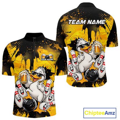 Funny Beer Duck Bowling Jersey for Men, Custom Duck Bowling Team Shirts Bowling League Shirt HNT690