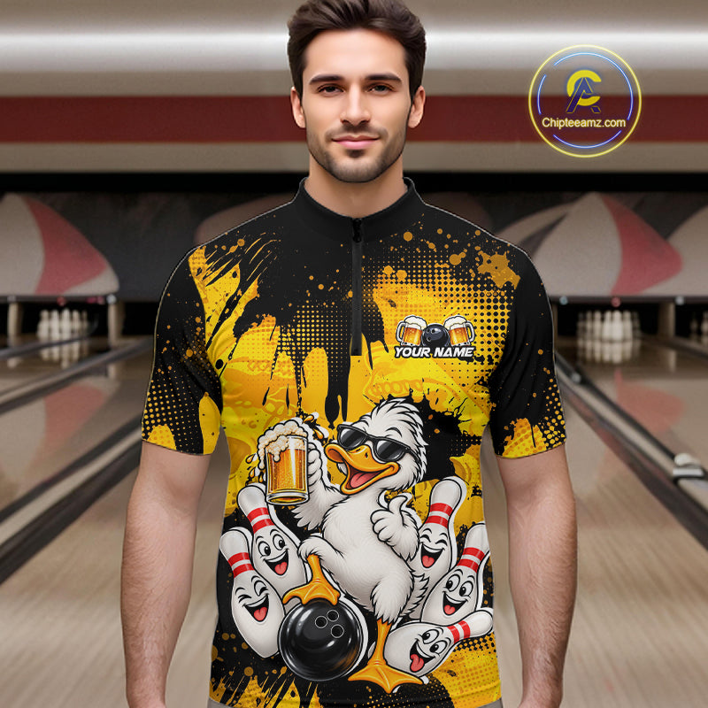 Funny Beer Duck Bowling Jersey for Men, Custom Duck Bowling Team Shirts Bowling League Shirt HNT690