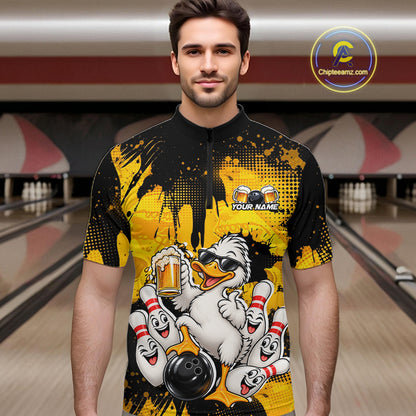 Funny Beer Duck Bowling Jersey for Men, Custom Duck Bowling Team Shirts Bowling League Shirt HNT690